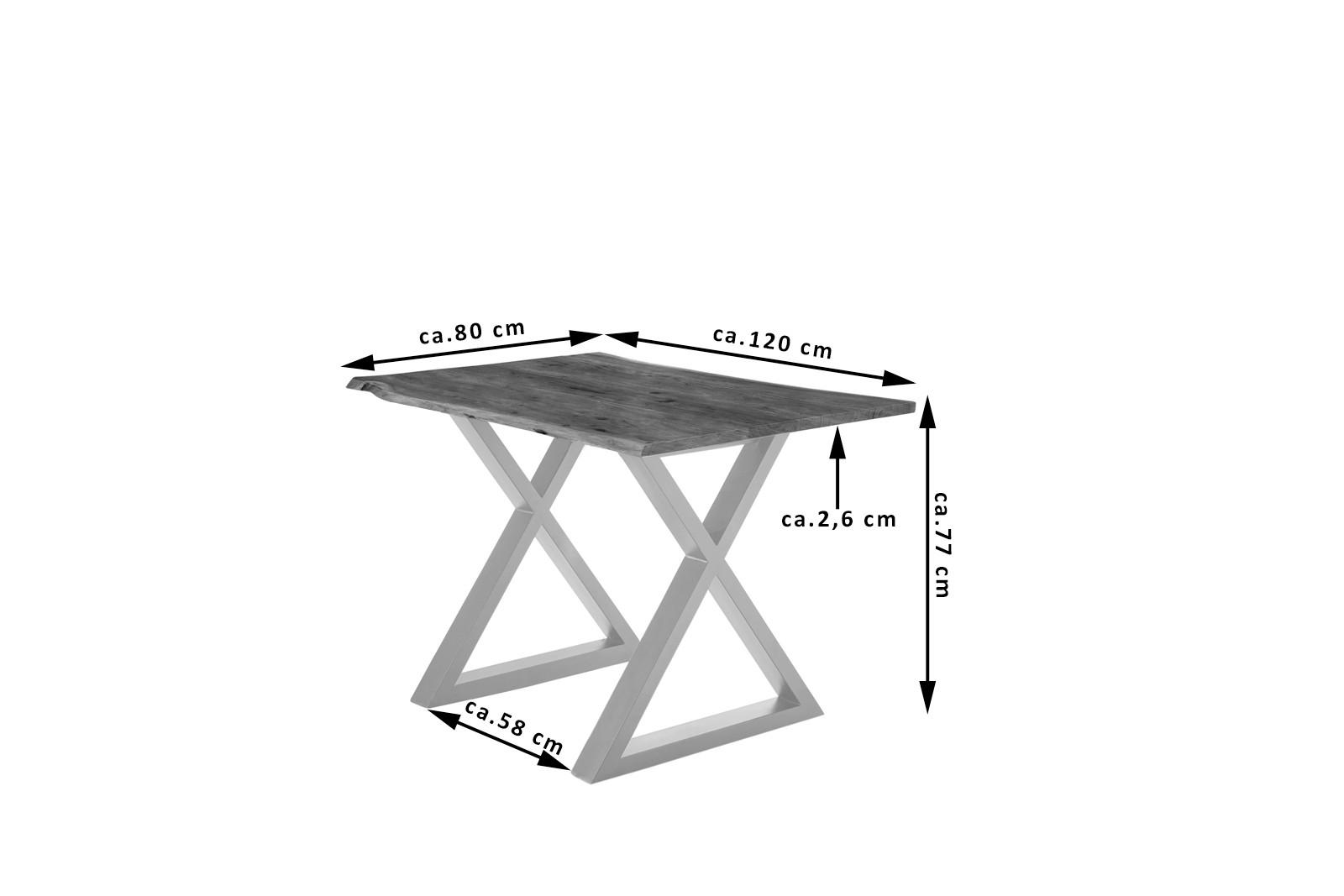 ESSTISCH LUBIN - Silberfarben/Braun, Holz/Metall (80/120/77cm) - SAM