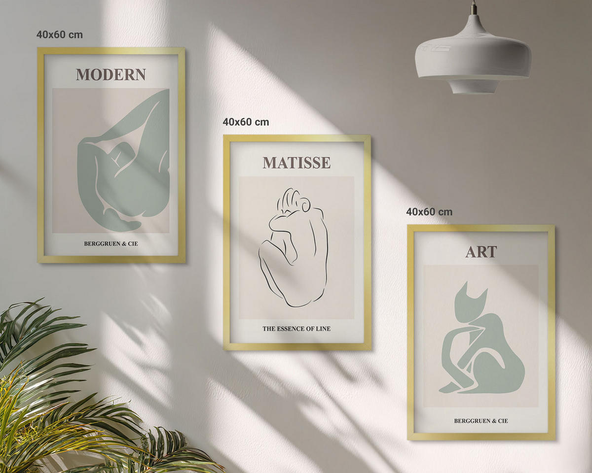 BILDER SET 3er Set - 40x60 cm Goldrahmen - Abstrakte Pastellfiguren - Goldfarben, Kunststoff (40/60cm) - TULUP