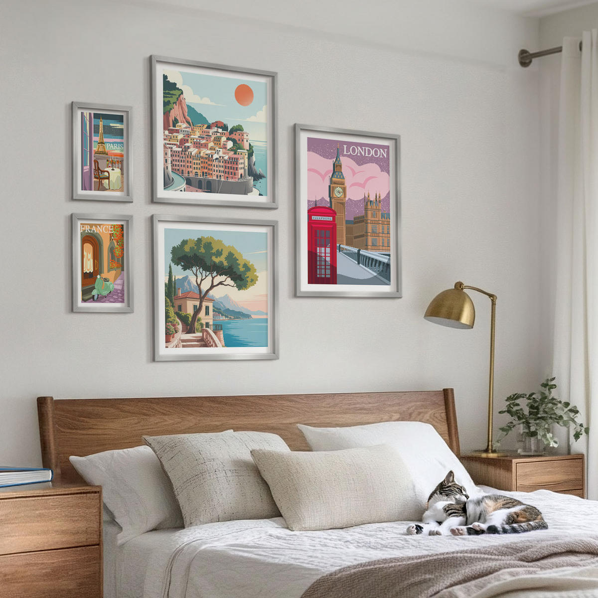 BILDER SET 5er Set - 50x50 cm & 20x30 cm & 40x60 cm Silberner Rahmen - Obstposter Zitronen Orangen - Silberfarben, Kunststoff (40/60cm) - TULUP
