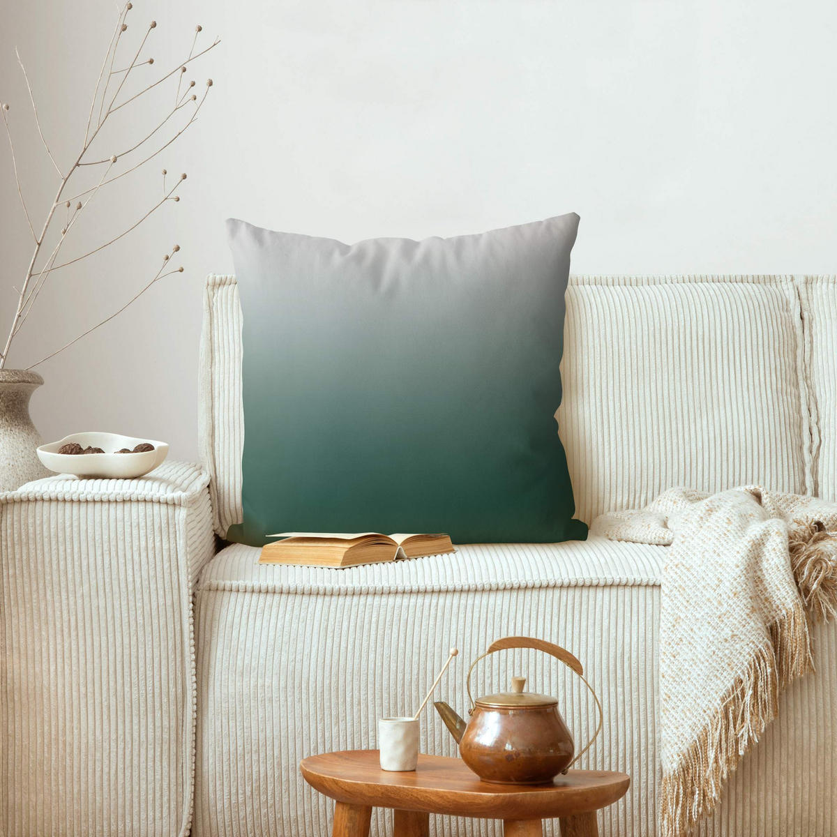 DEKOKISSEN Waldgrün Farbverlauf 50/50 cm - Grün, Textil (50/50/10cm) - Bilderwelten