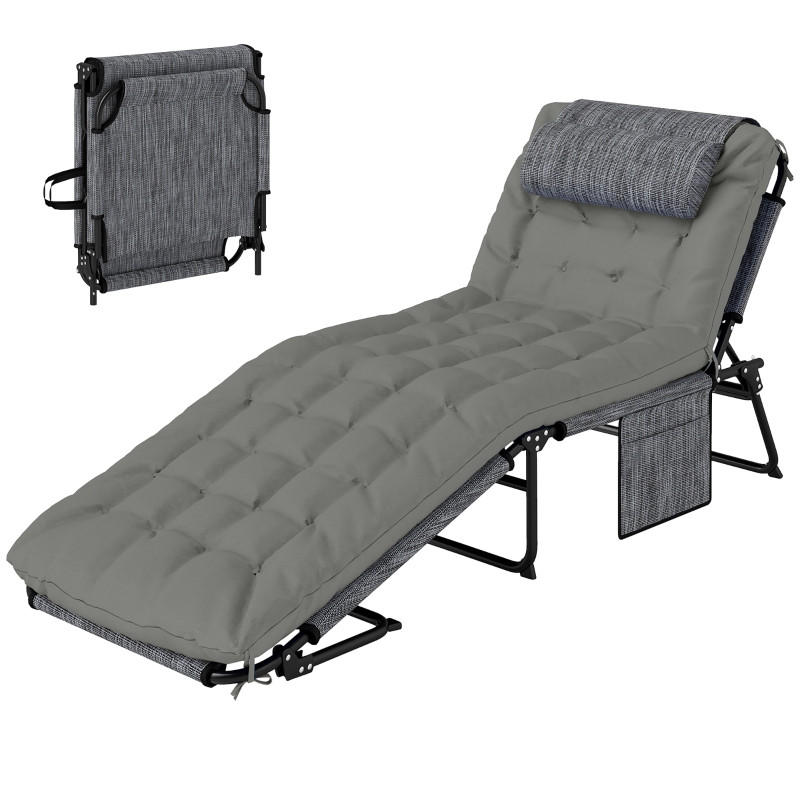SONNENLIEGE 4-stufig verstellbare Rückenlehne Grau mit Kissen - Grau, Metall (189/33/68cm) - ComfortXL