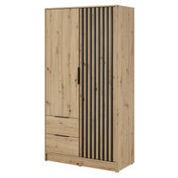 KLEIDERSCHRANK Stilo in Eiche Artisan, zweitürig, mit Schubladen und Lamellen an der Vorderseite - Schwarz/Eiche Artisan, Holzwerkstoff/Kunststoff (105/200/51cm) - Ravio