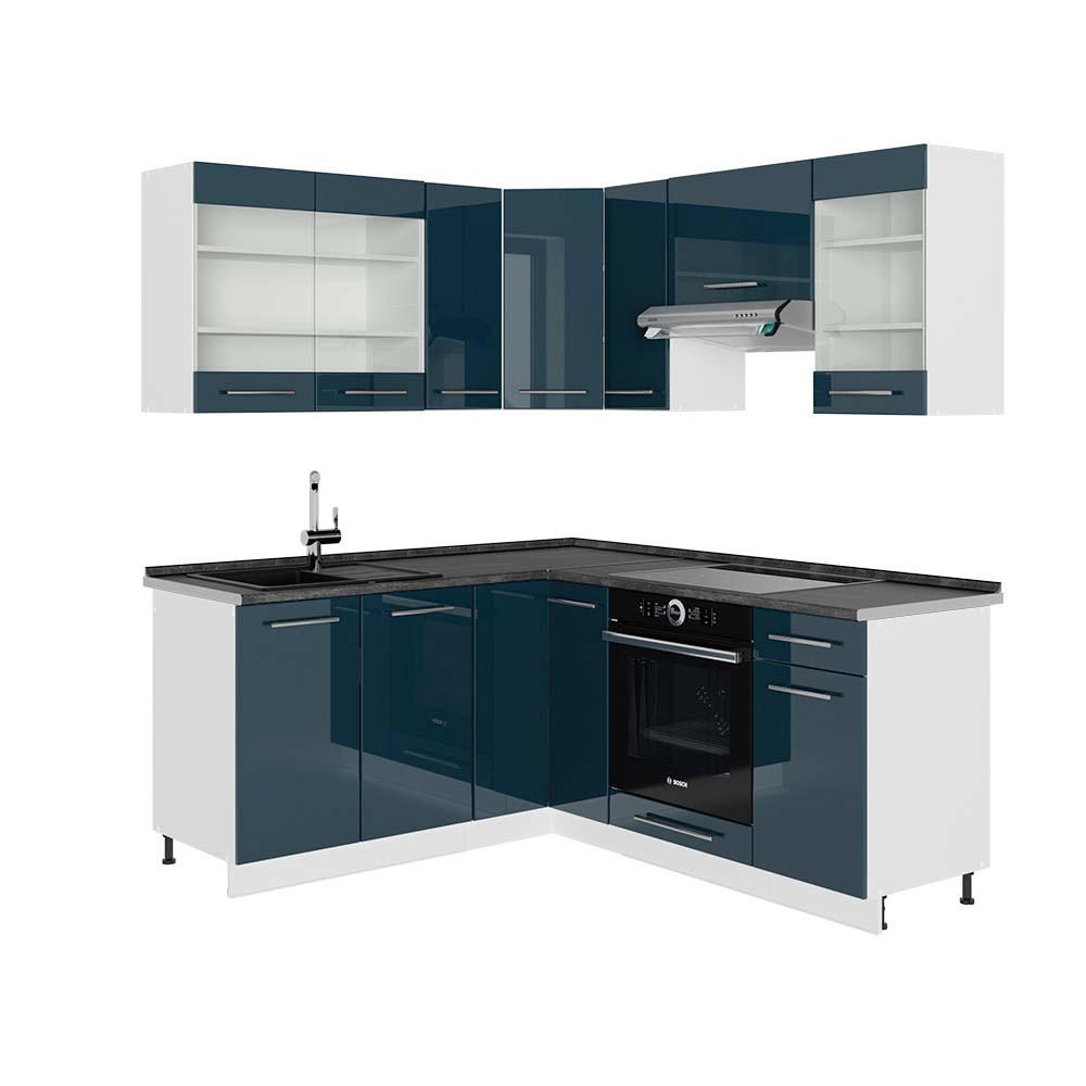 ECKKÜCHE Fame-Line Dunkelblau Hochglanz/Weiß 160 x 190 cm AP Anthrazit - Dunkelblau/Weiß, Holzwerkstoff (190/81.6/60cm) - Vicco