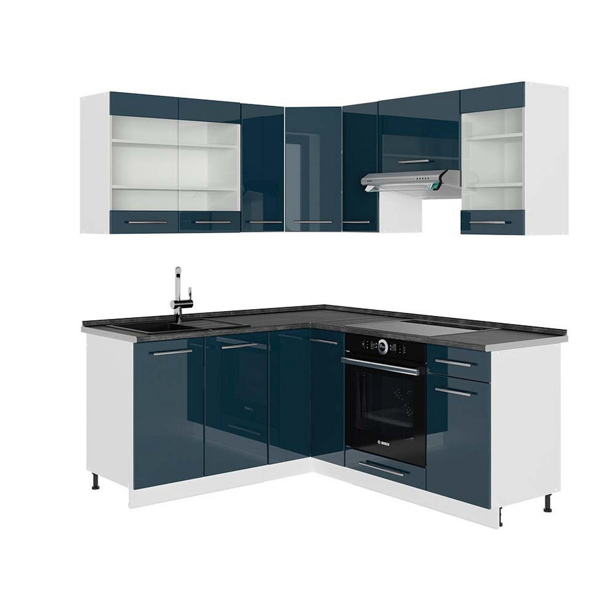 ECKKÜCHE Fame-Line Dunkelblau Hochglanz/Weiß 160 x 190 cm AP Anthrazit - Dunkelblau/Weiß, Holzwerkstoff (190/81.6/60cm) - Vicco