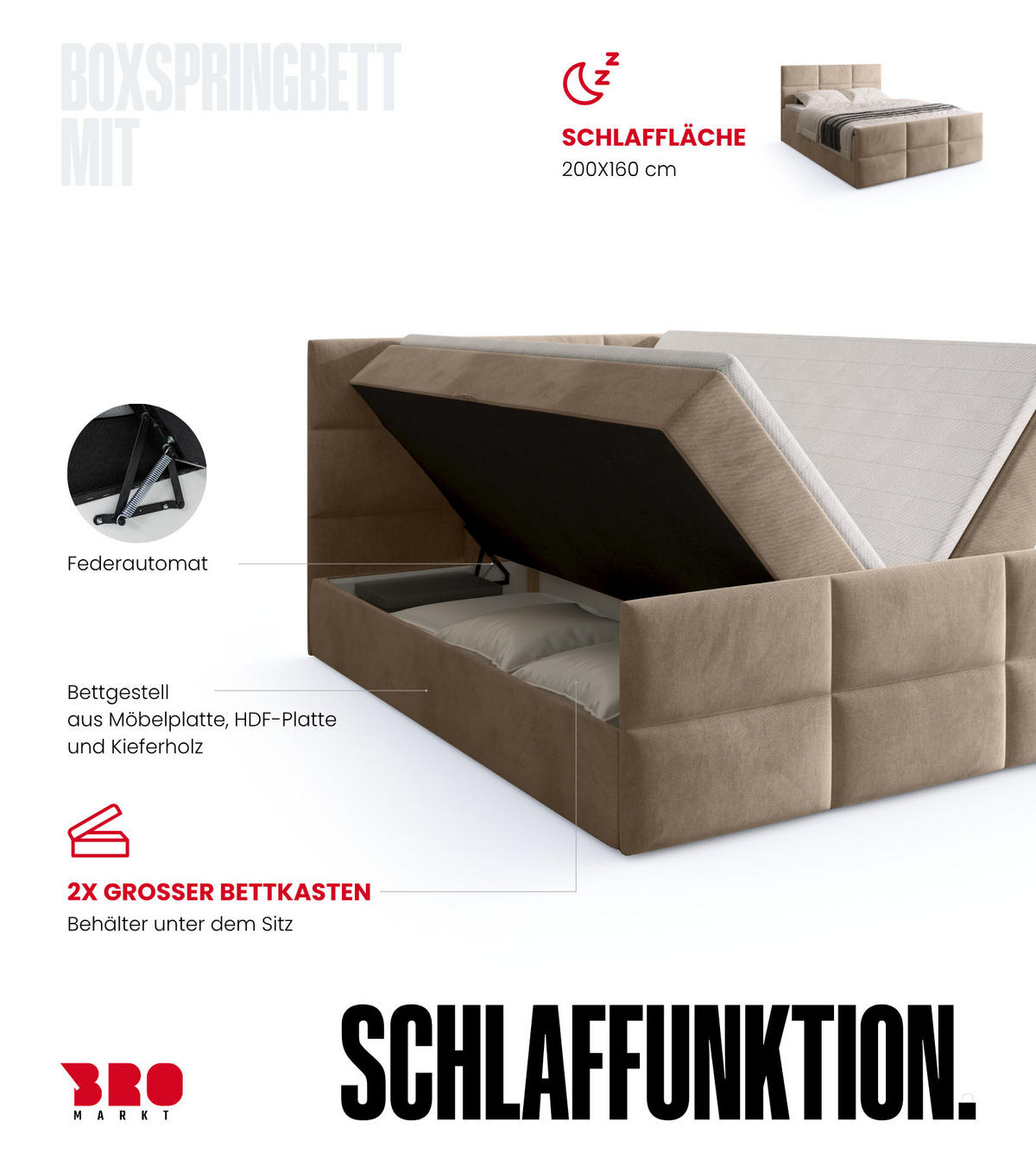 BOXSPRINGBETT Boston Duo Mit Bettkasten, Topper und Matratze Creme Paros 02 160x200 cm - Creme/Schwarz, Textil (160/200cm) - Bromarkt