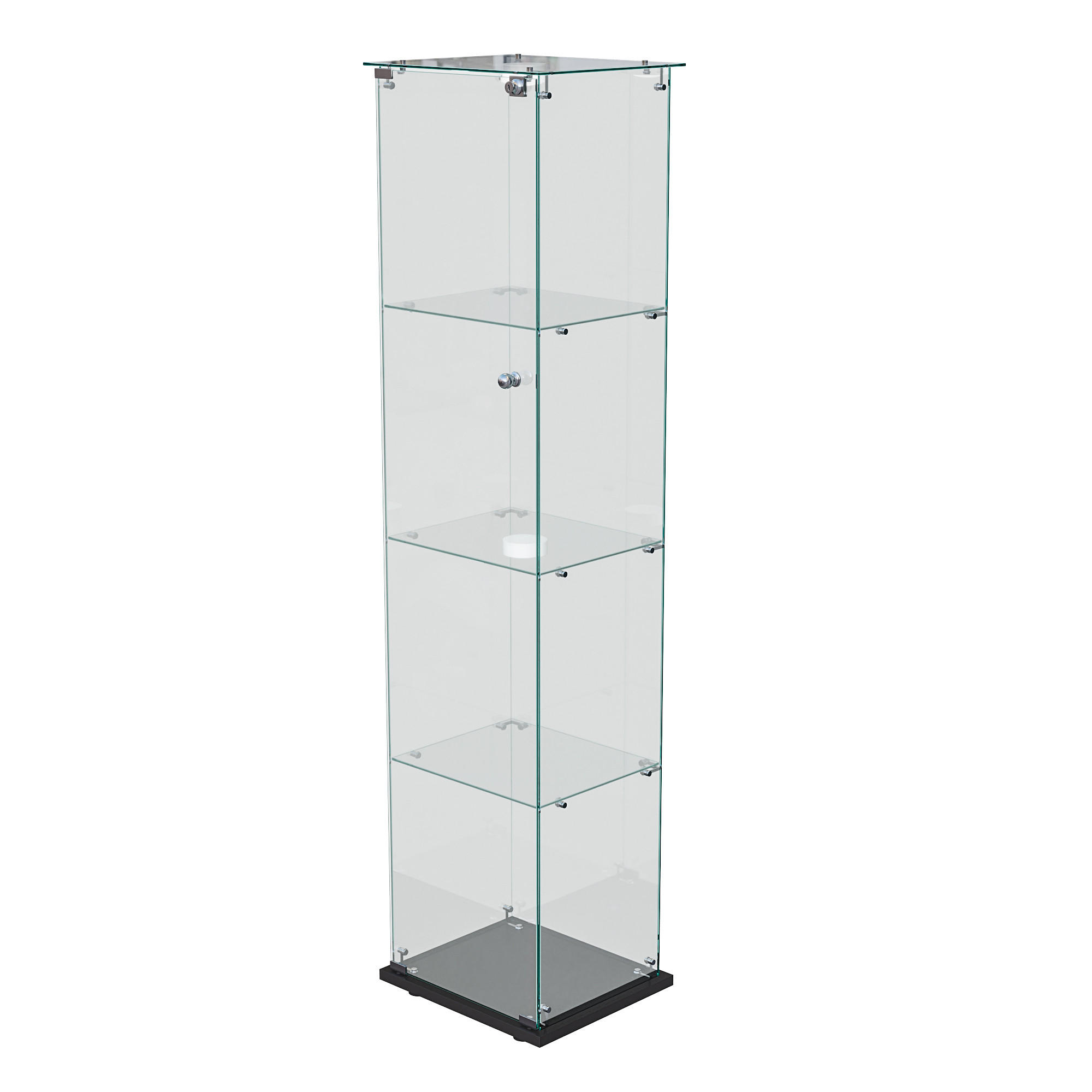 GLASVITRINE mit 4 Glasablagen, rahmenlose Doppeltüren mit Schloss, Touch-LED, in Schwarz - Schwarz, Glas (39.8/163/35cm) - BRILVERDE