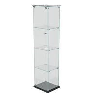 GLASVITRINE mit 4 Glasablagen, rahmenlose Doppeltüren mit Schloss, Touch-LED, in Schwarz - Schwarz, Glas (39.8/163/35cm) - BRILVERDE