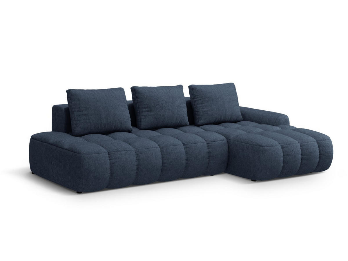 AUSKLAPPBARES-ECKSOFA rechts mit Container Linz aus strukturiertem Stoff dunkelblau 3 Sitzplätze - Dunkelblau, Textil (142/275cm) - Cosmopolitan Design