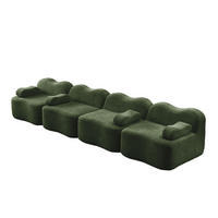 SOFA 384/98/70 cm in Grün aus Samt mit Wellenform und modularem Design - Grün, Textil (98/70/384cm) - Flora Grace