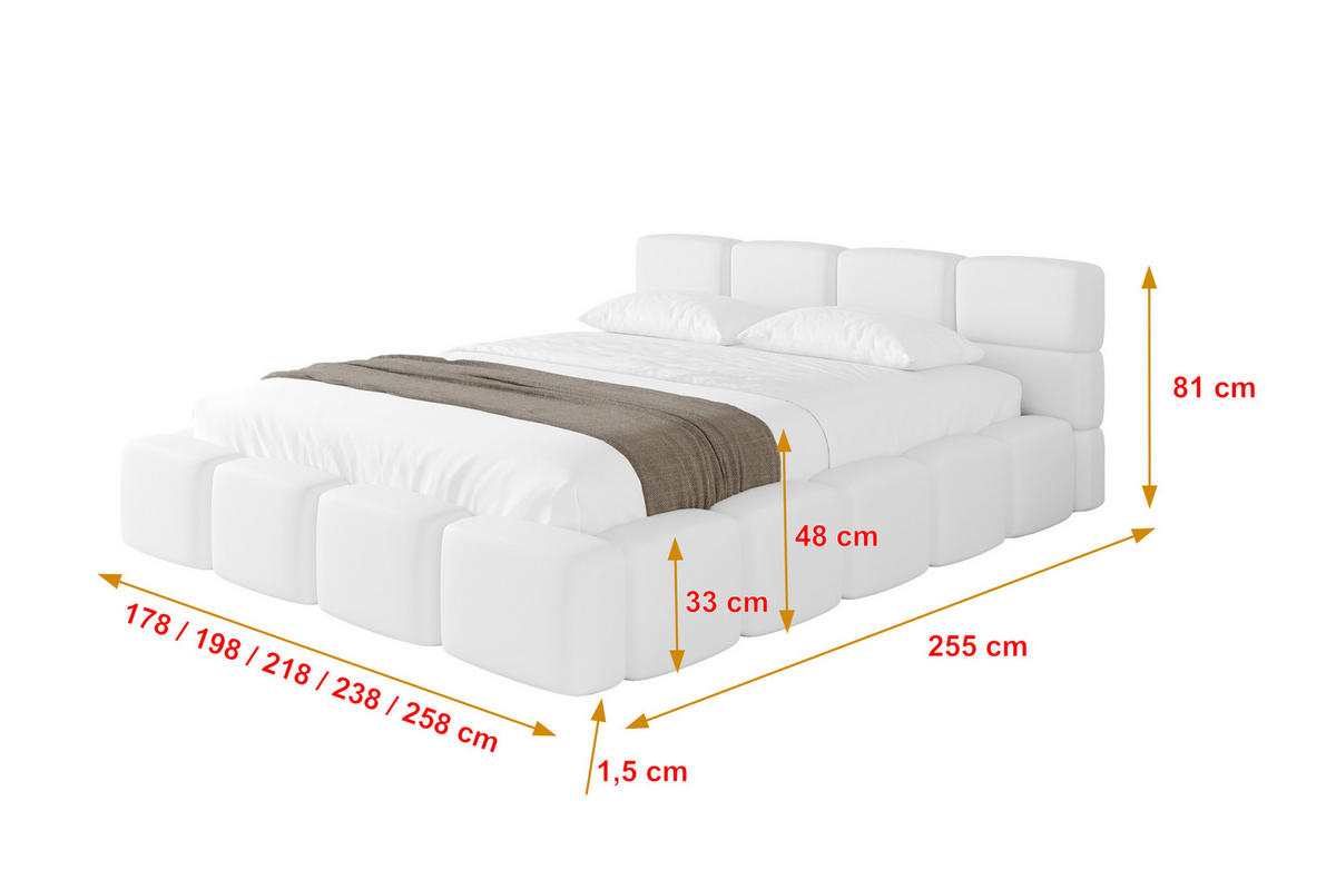 POLSTERBETT mit Bettkasten und Lattenrost, Bett mit Matratze H3/H4, Kopfteil, Boxbett, Doppelbett mit Stauraum - NATA-v1 200x200 Weiß - Weiß, Holzwerkstoff/Textil (200/200cm) - ALTDECOR