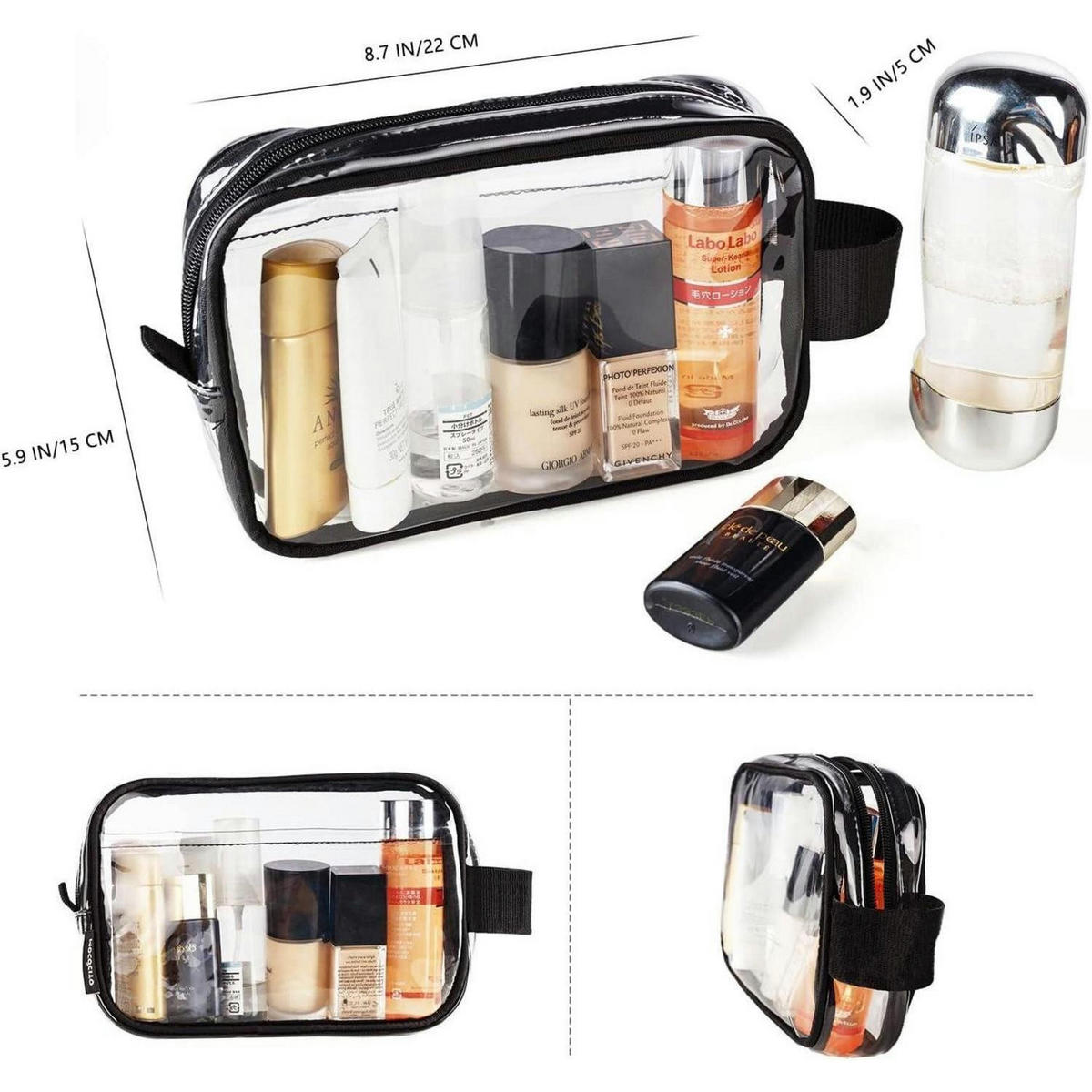 KULTURBEUTEL transparent 9-teiliges Set mit Reiseflaschen 100ml - Transparent, Kunststoff (16/6/21cm)