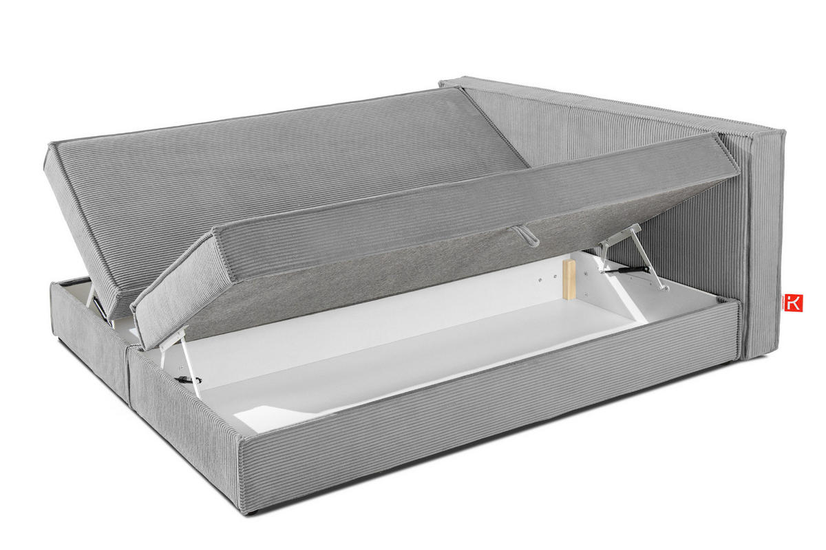 BOXSPRINGBETT ROTI mit Stauraum, hellgrau - Hellgrau/Schwarz, Holz/Holzwerkstoff (180/200cm) - KONSIMO®
