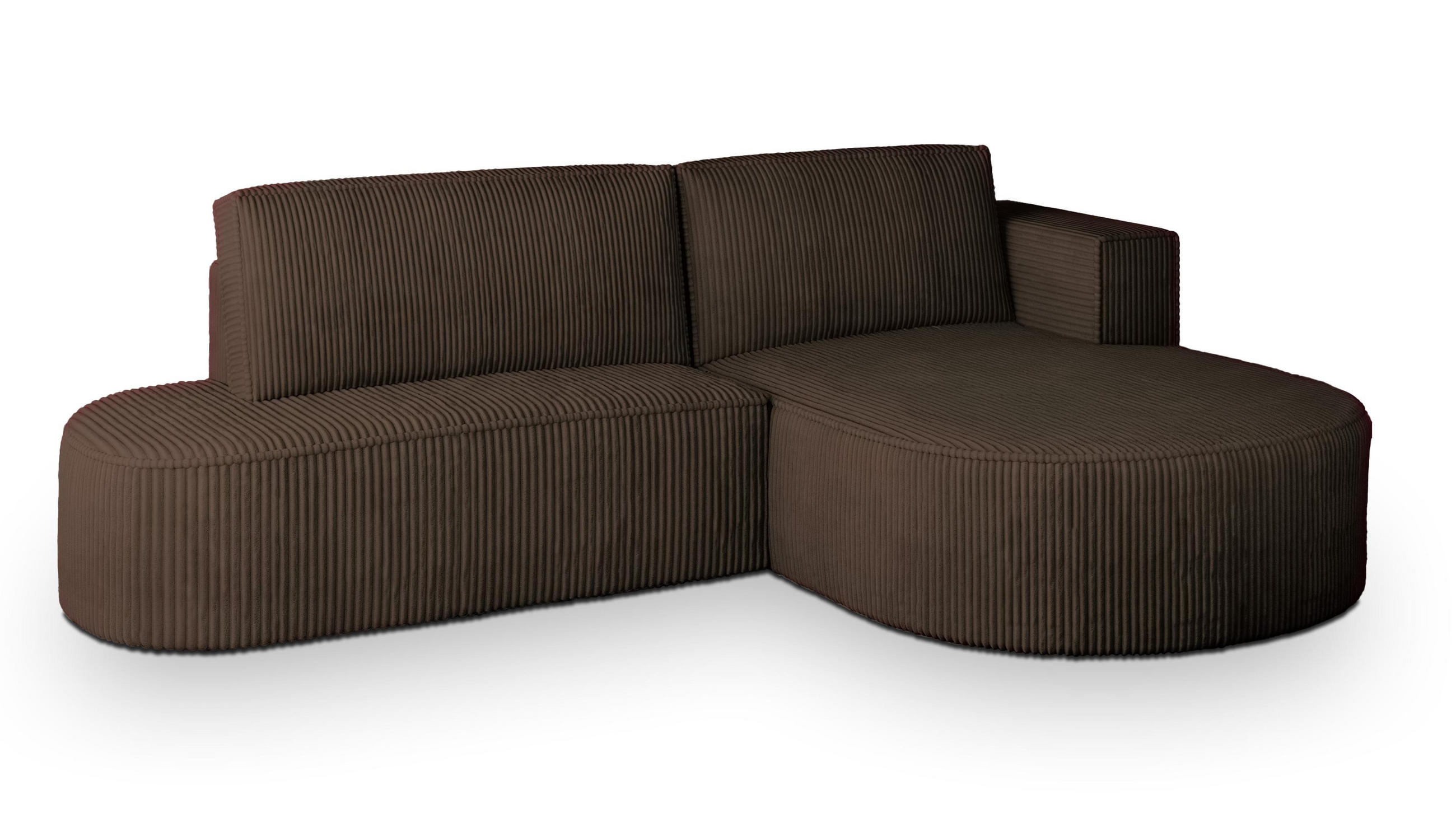 ECKSOFA CORTIO P R-S Braun Kordstoff mit Schlaffunktion - Braun, Holz (265/174cm) - MASSENO