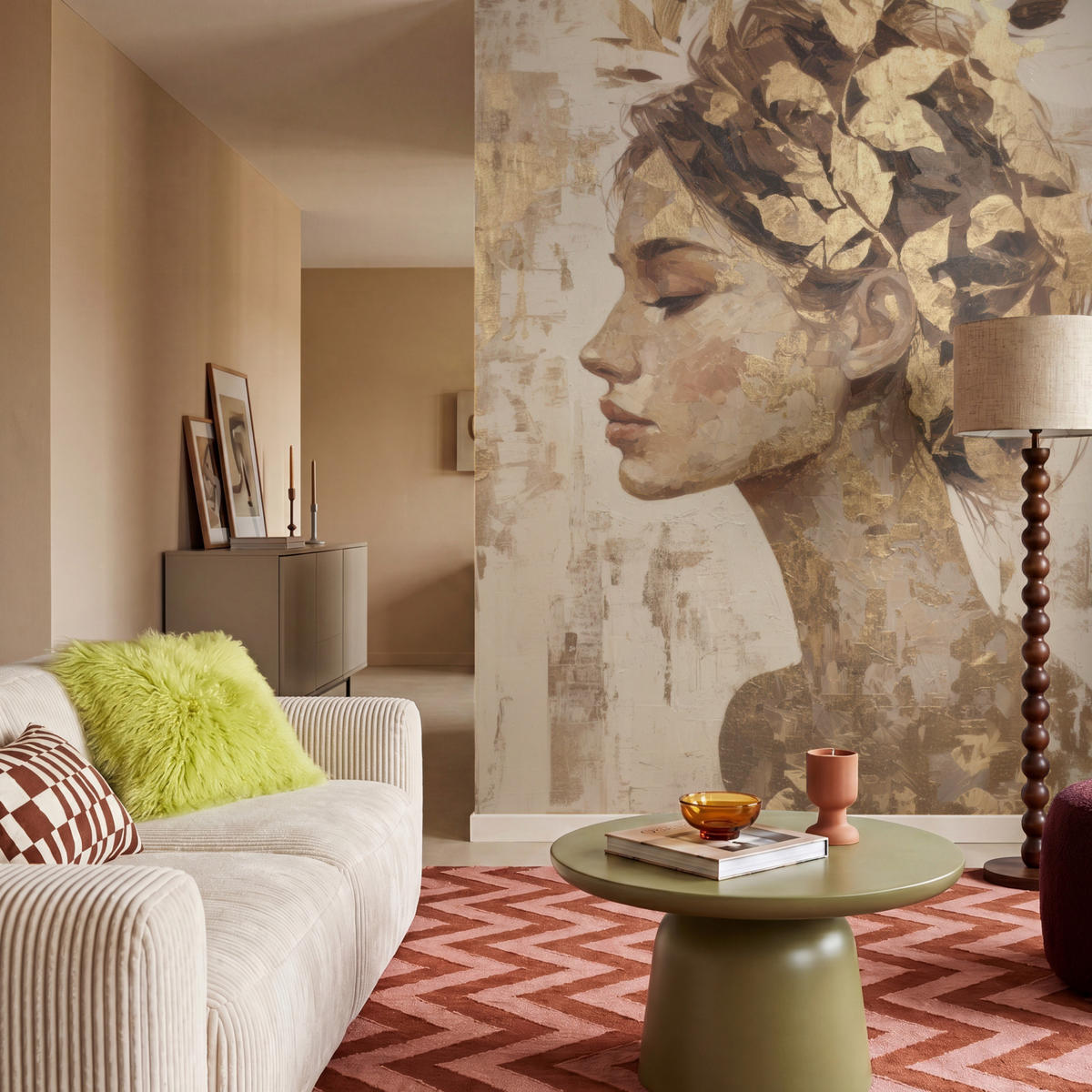 TAPETE - Frau - Gold - Abstrakt - Textur - 160x220 cm - Goldfarben, Papier (160/220cm) - OnlyWow
