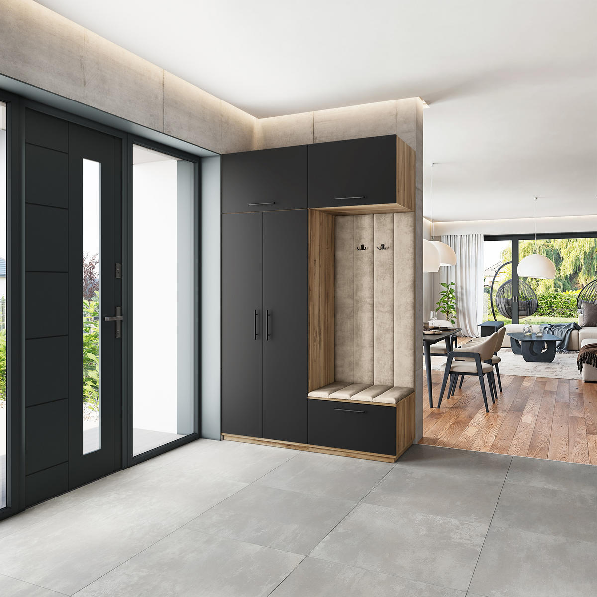 GARDEROBENSCHRANK REMA 150/240/60 cm Modern Eiche Wotan - Eiche Wotan/Schwarz, Holzwerkstoff (150/240/60cm) - MASSENO