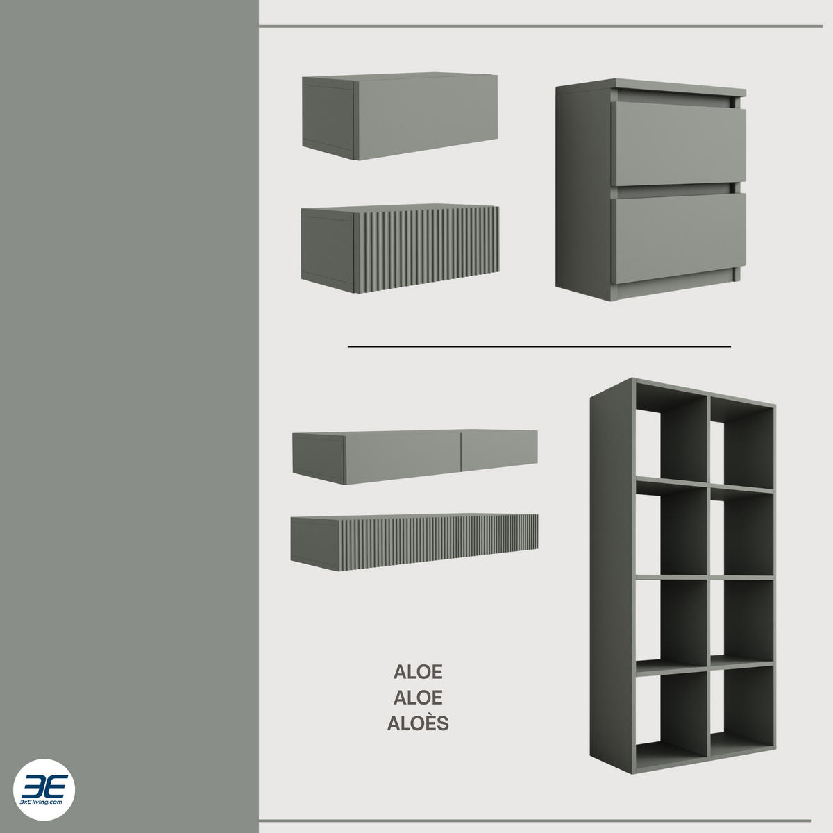 BÜCHERREGAL mit 8 Fächern – Farbe: Grüne Aloe – 147 × 74 × 30 cm, vertikale oder horizontal - Grün, Holzwerkstoff (74/147/30cm) - 3XE LIVING