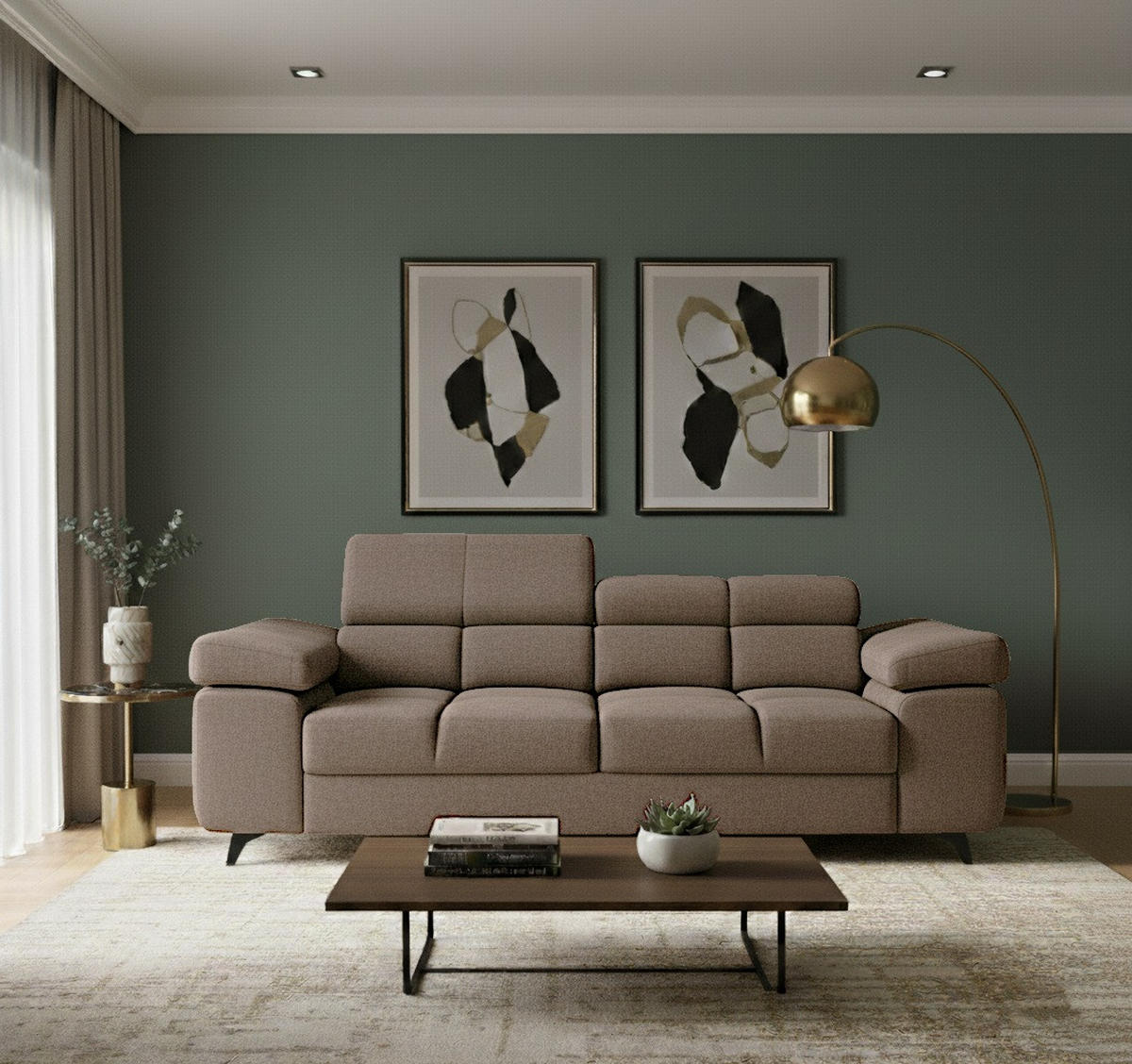 2-SITZER SOFA FJORD, verstellbarer Kopfstütze, grau - Schwarz/Braun, Kunststoff/Textil (194/90/97cm) - KS Home Concept