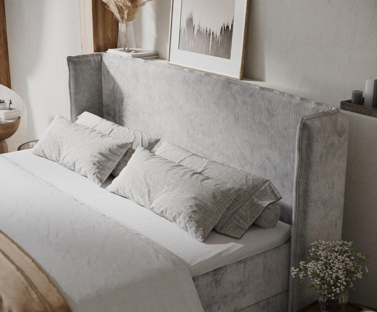 BOXBETT Skyline Hellgrau 200/200 cm mit Matratze und Topper - Schwarz/Grau, Holz/Holzwerkstoff (200/200cm) - Maison de Reve