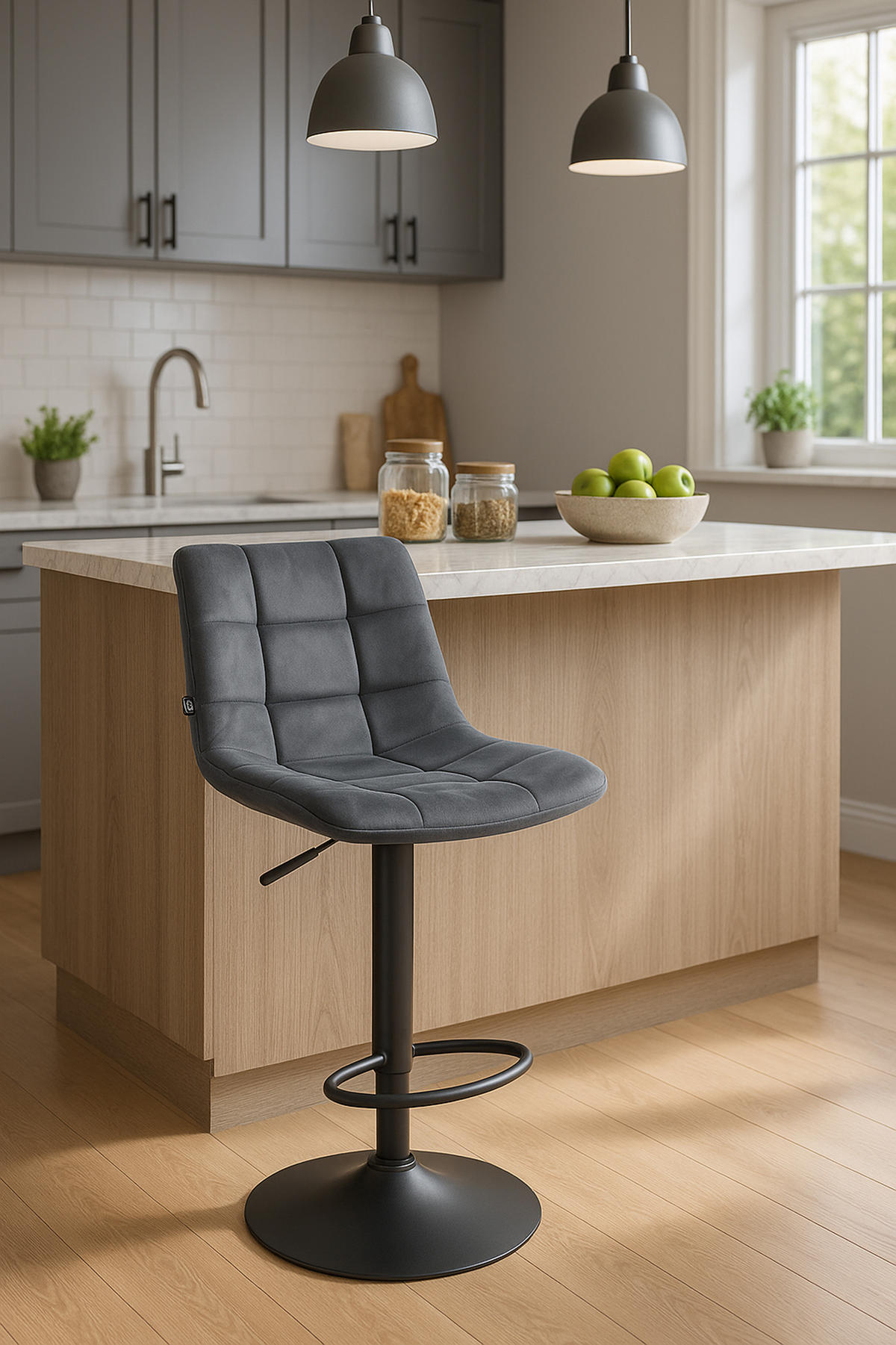 BARHOCKER James Samt schwarz dunkelgrau - Dunkelgrau/Schwarz, Textil/Metall (43/108.5/46.5cm) - TPFLiving