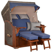 STRANDKORB Seeblick 2 Sitzer Mahagoni - Blau/Braun, Metall (125/170/80cm) - Mr. Deko