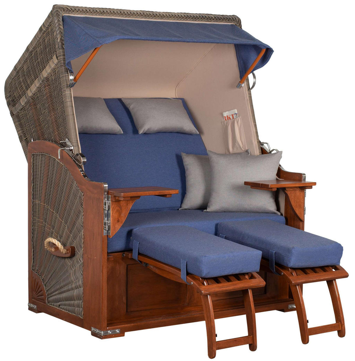 STRANDKORB Seeblick 2 Sitzer Mahagoni - Blau/Braun, Metall (125/170/80cm) - Mr. Deko