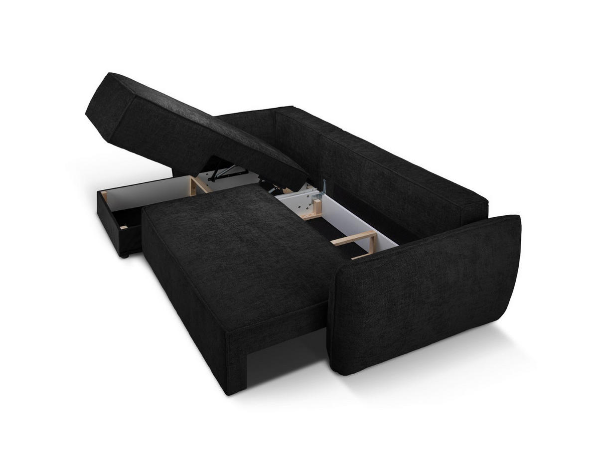 AUSKLAPPBARES-ECKSOFA links mit Container Kaelle aus Chenille-Stoff schwarz 4 Sitzplätze - Schwarz, Textil (165/252cm) - Micadoni