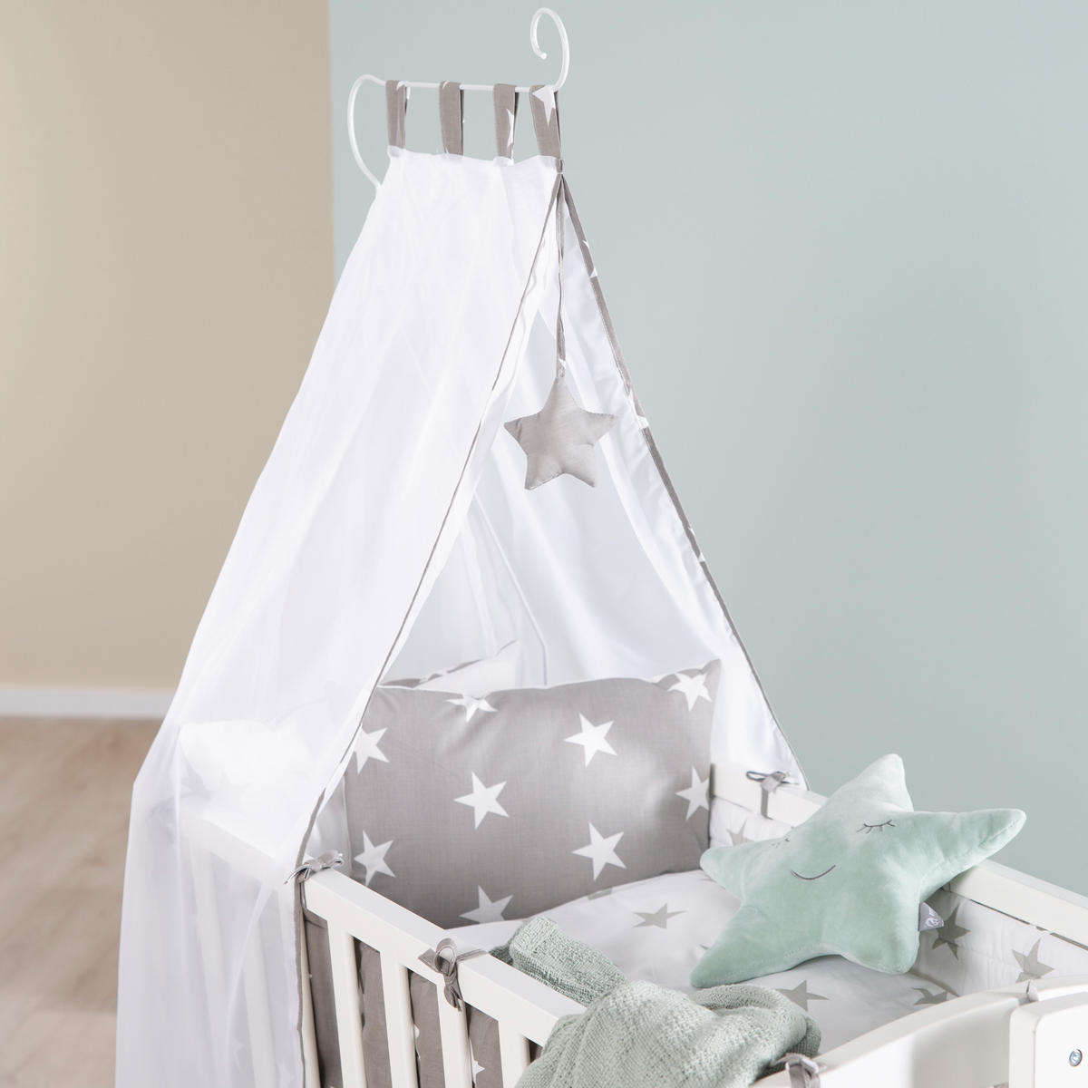 BABYWIEGENSET Little Stars - Weiß/Grau, Holzwerkstoff/Textil (40/90cm) - Roba