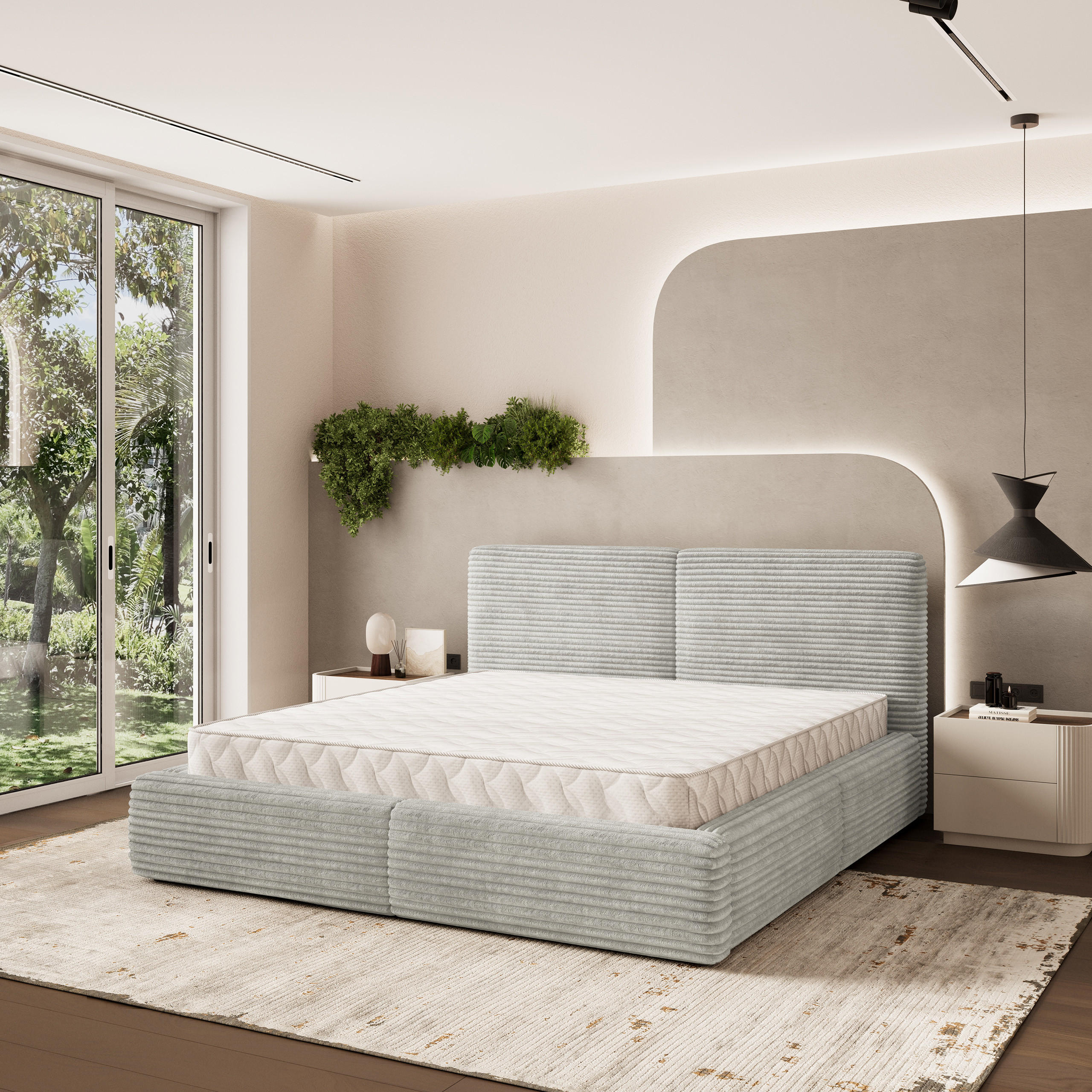 POLSTERBETT FELURO 140x200 cm mit Bettkästen - Hellgrau - Hellgrau, Holz (140/200cm) - MASSENO