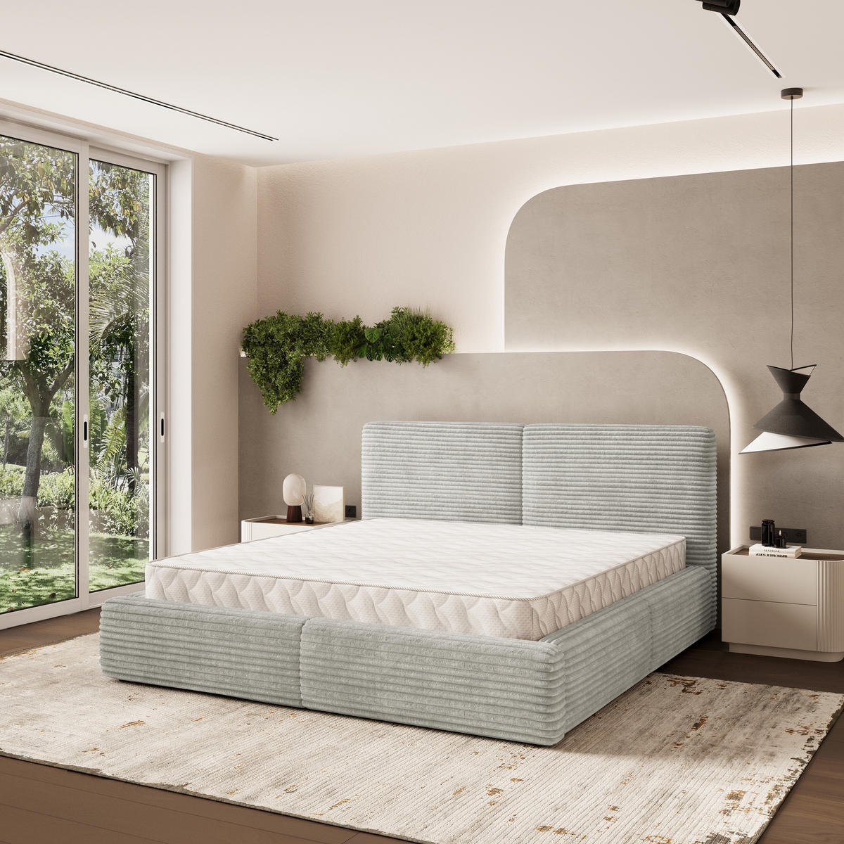 POLSTERBETT FELURO 140x200 cm mit Bettkästen - Hellgrau - Hellgrau, Holz (140/200cm) - MASSENO