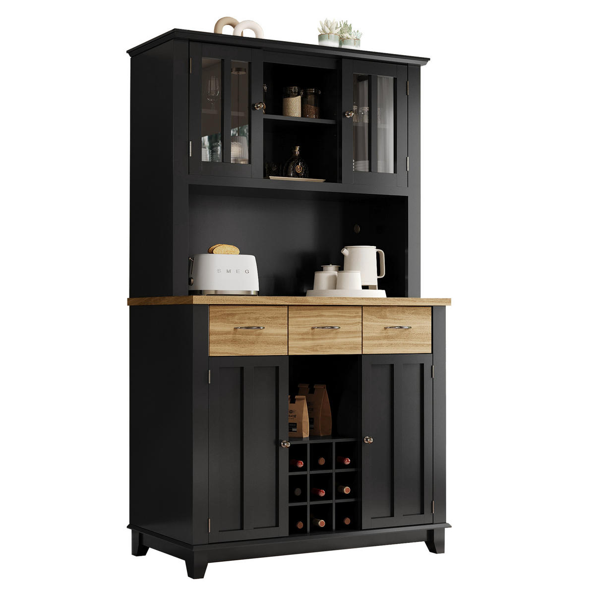 BUFFET 106/40/179,5 cm aus MDF mit LED-Beleuchtung Schwarz - Schwarz, Holzwerkstoff (106/179.5/40cm) - Modenvie