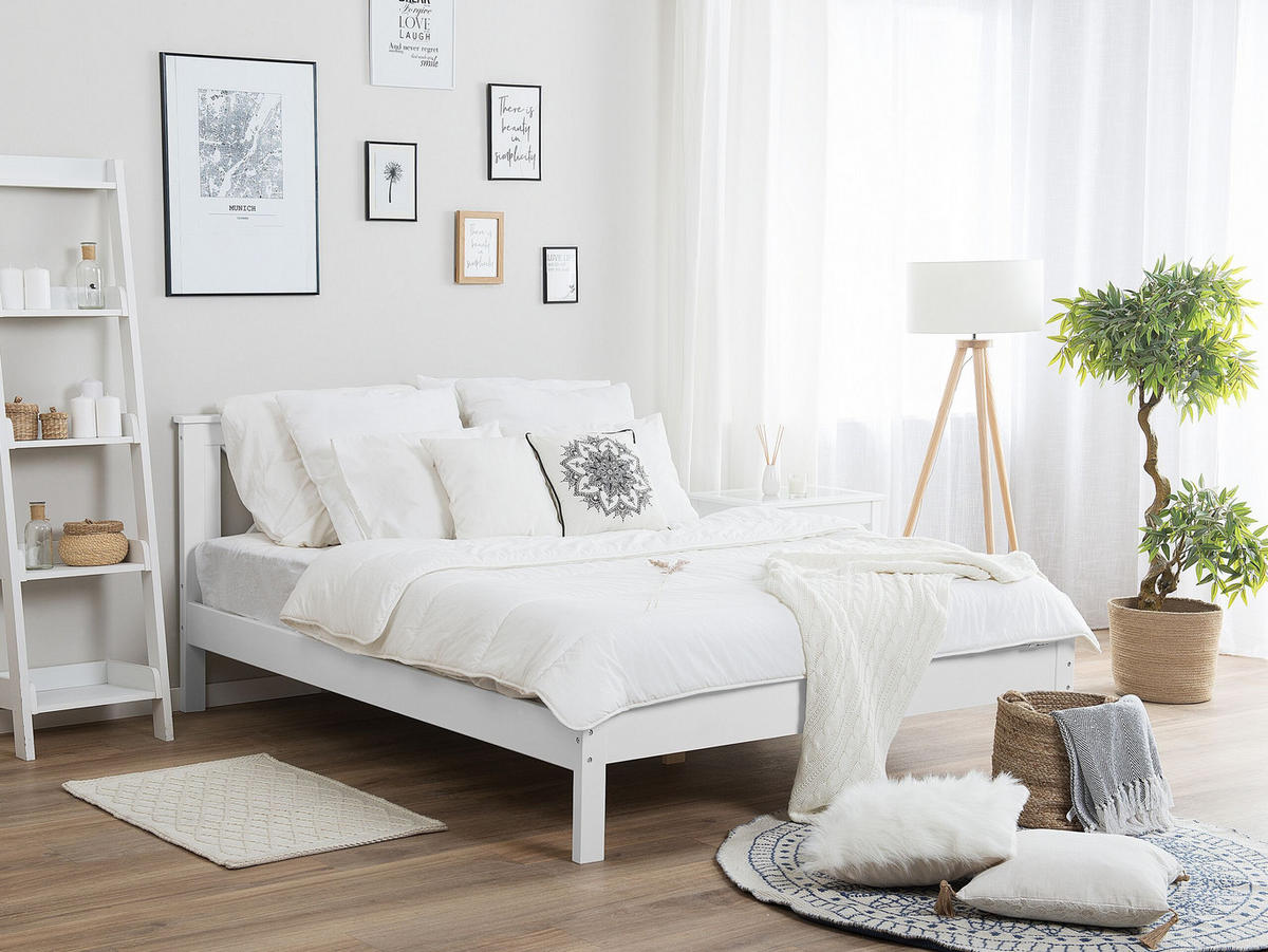 BETT mit Lattenrost 160x200 cm Weiß Tannay - Weiß, Holz (160/200cm) - Beliani
