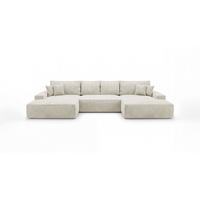 WOHNLANDSCHAFT VERONA U-Form weiß Cord Poso 100 - Schlaffunktion, Bettkasten - Weiß, Textil (385/86/185cm) - Cornero