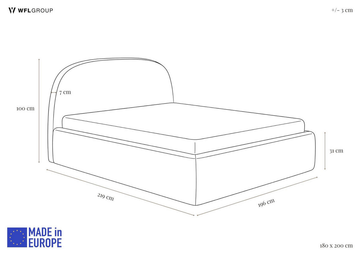 POLSTERBETT Puro mit Bettkasten, Hellgrau Boucle 180 x 200 cm – mit Metall-Lattenrost - Birkefarben/Hellgrau, Holzwerkstoff/Kunststoff (180/200cm) - WFL GROUP