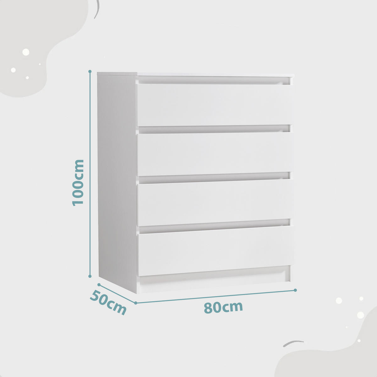 KOMMODE mit 4 Schubladen 80cm breit in weiß - Weiß, Holz (50/100/80cm) - Home Collective