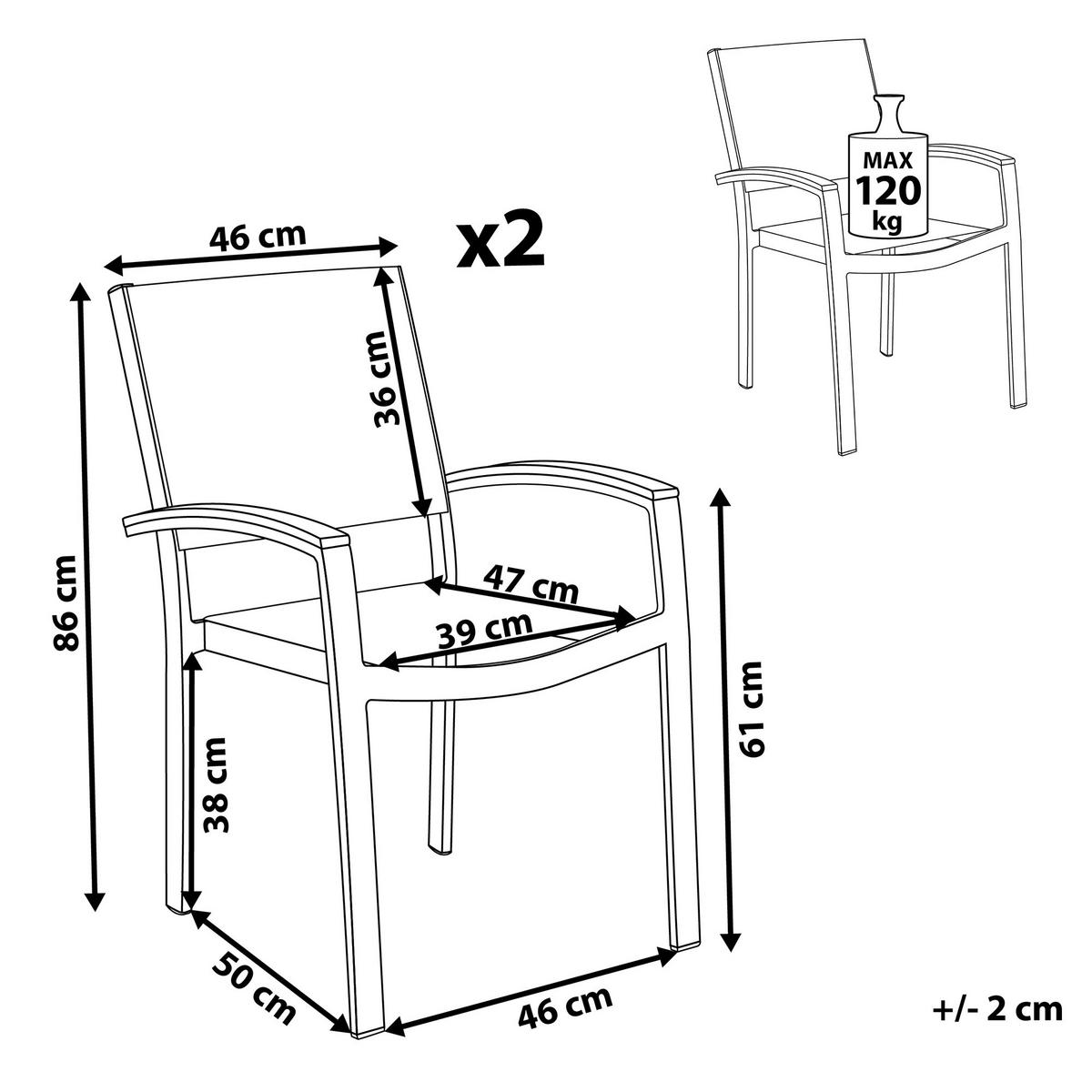 GARTENSTUHL 2er-Set Metall hellgrau Pereta - Hellgrau, Metall (46/86/50cm) - Beliani