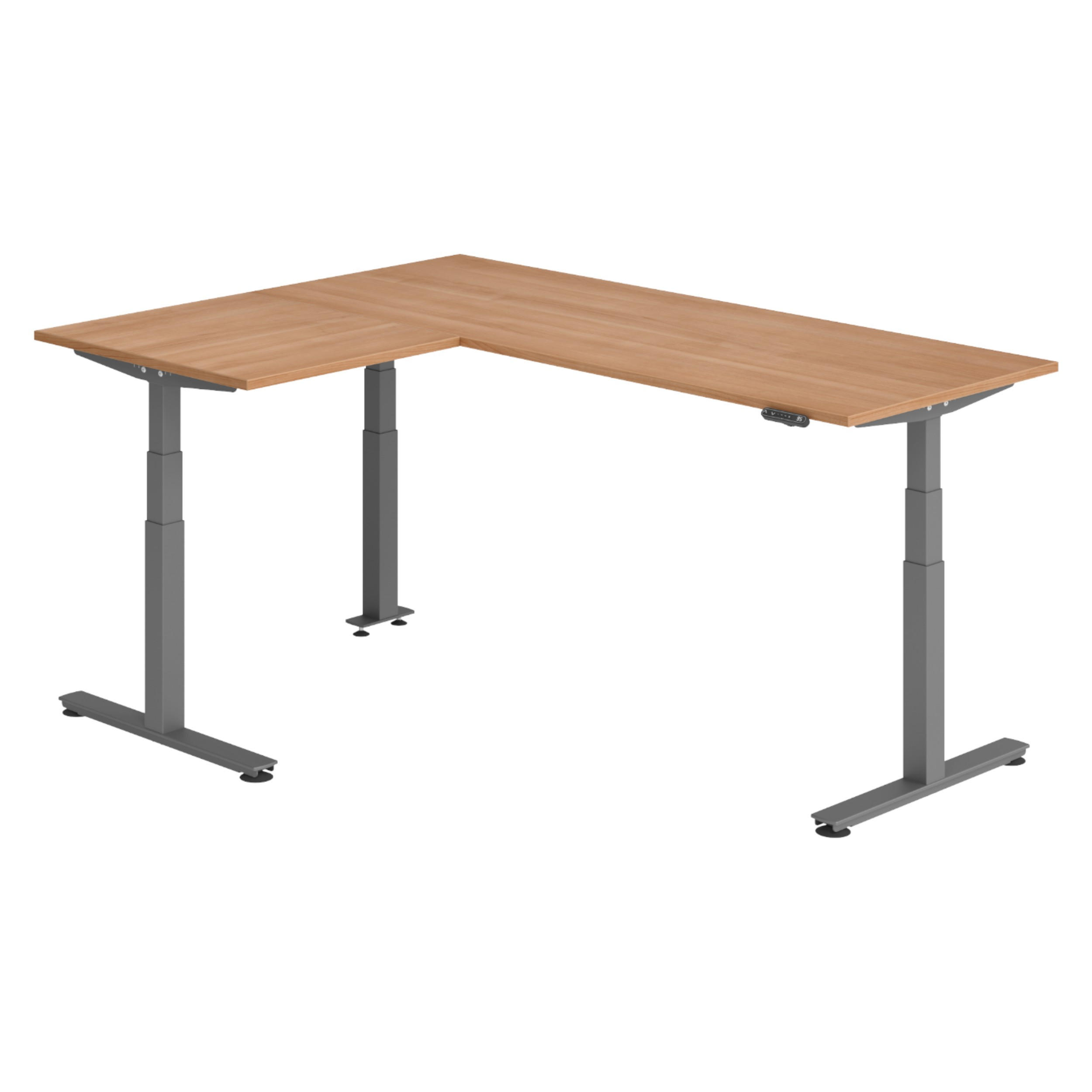 ECKSCHREIBTISCH elektrisch höhenverstellbar L-Form 160/200/74 cm in Nussbaumfarben/Graphitfarben - Nussbaumfarben/Graphitfarben, Holzwerkstoff (160/200/74cm) - bümö