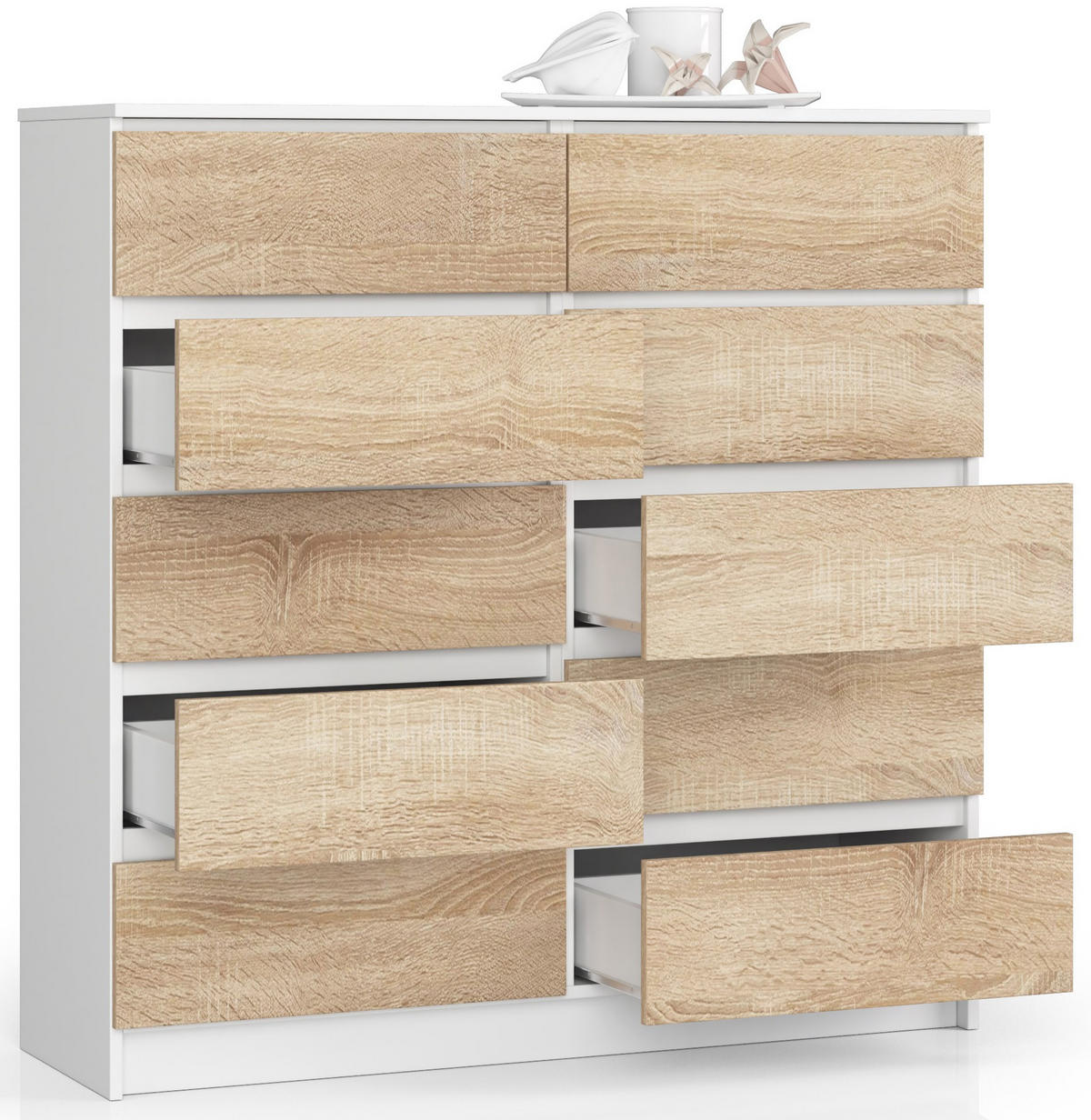 KOMMODE Weiß, Sonoma Eiche 120x40x121 cm - Weiß/Eiche Artisan, Holzwerkstoff (120/121/40cm) - Akord