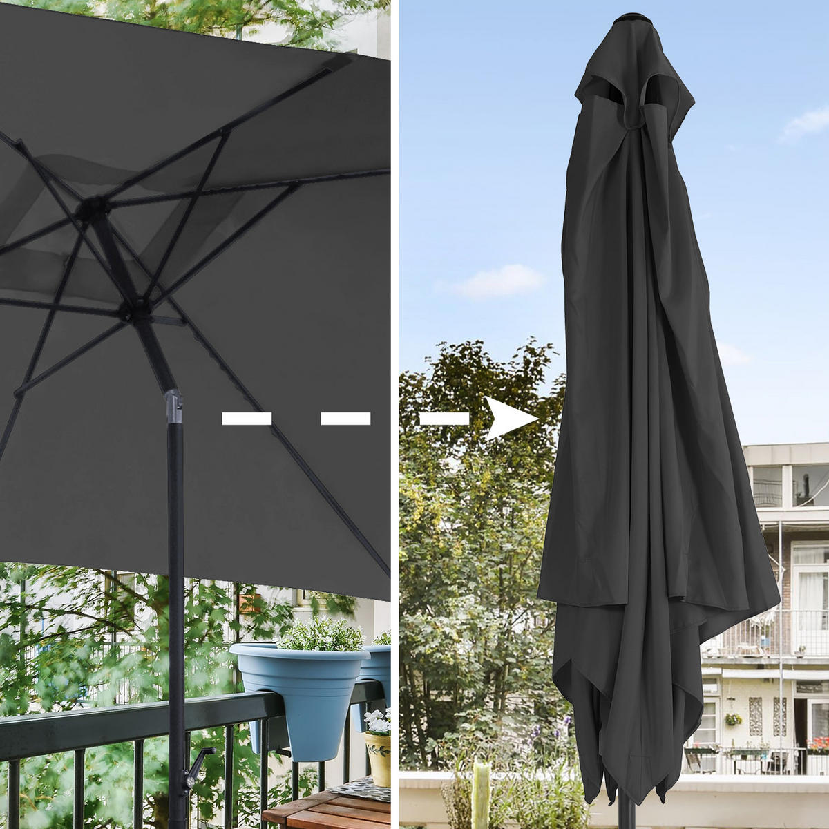 SONNENSCHIRM Set mit Ständer Dunkelgrau - Dunkelgrau, Textil (200/300cm) - SVITA