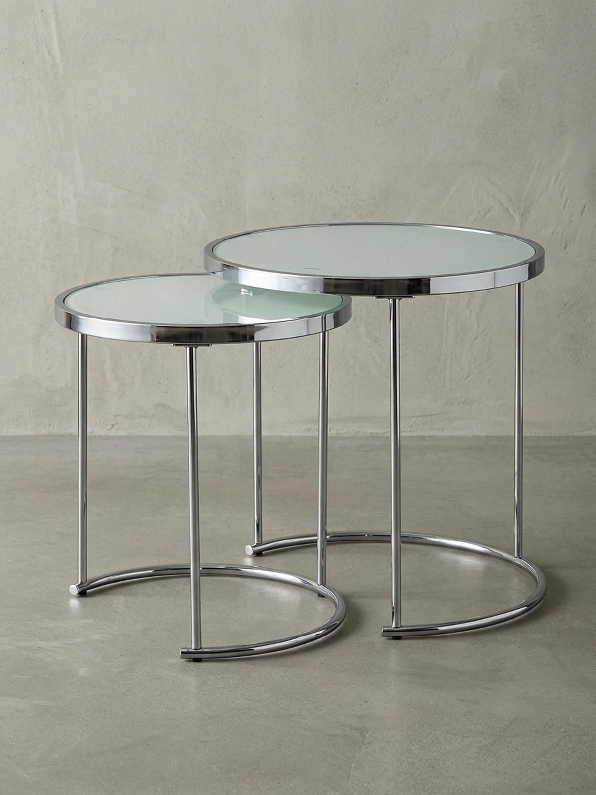 COUCHTISCH Set – Rund Glas 2-teilig mit Stauraum platzsparend - Silberfarben, Glas/Metall (50/50/50cm) - KADIMA DESIGN