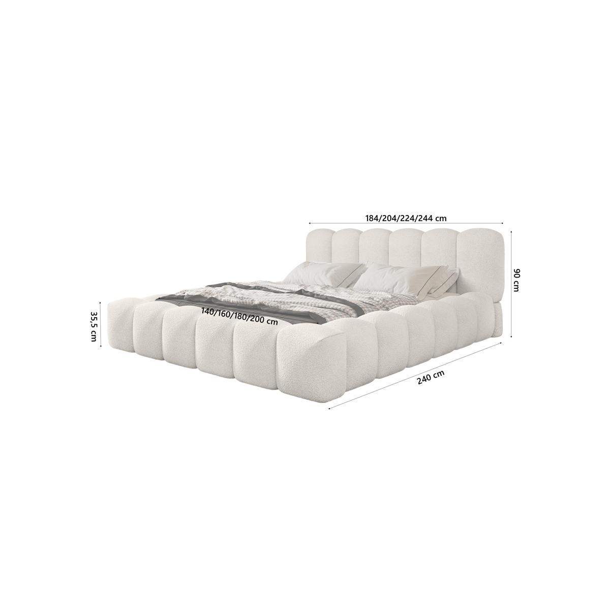 POLSTERBETT TRANI 160x200 cm, Creme - Creme, Textil (160/200cm) - Fedve