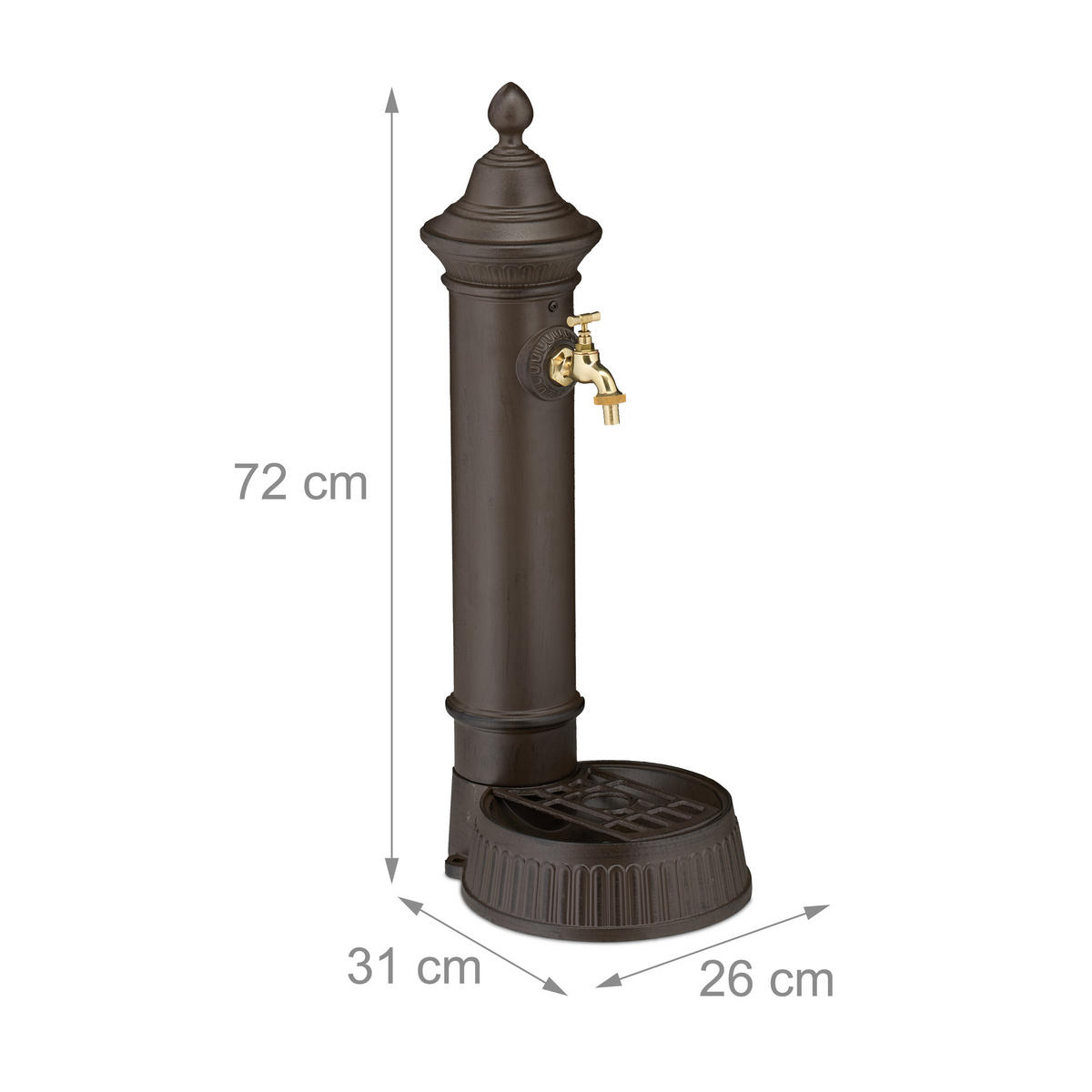 STANDBRUNNEN - Dunkelbraun, Metall (31/26/72cm) - Relaxdays