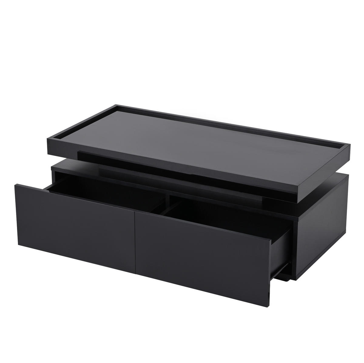 COUCHTISCH mit LED 95 x 45 x 35 cm Schwarz 2 Schubladen - Schwarz, Holzwerkstoff (95/45/35cm) - Meubliv