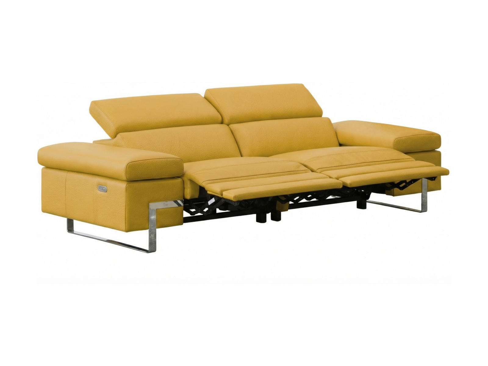 3-SITZER Sofa Opera Echtleder mit 2 x Relaxfunktion Senfgelb - Gelb, Leder/Metall (223/75/109cm)
