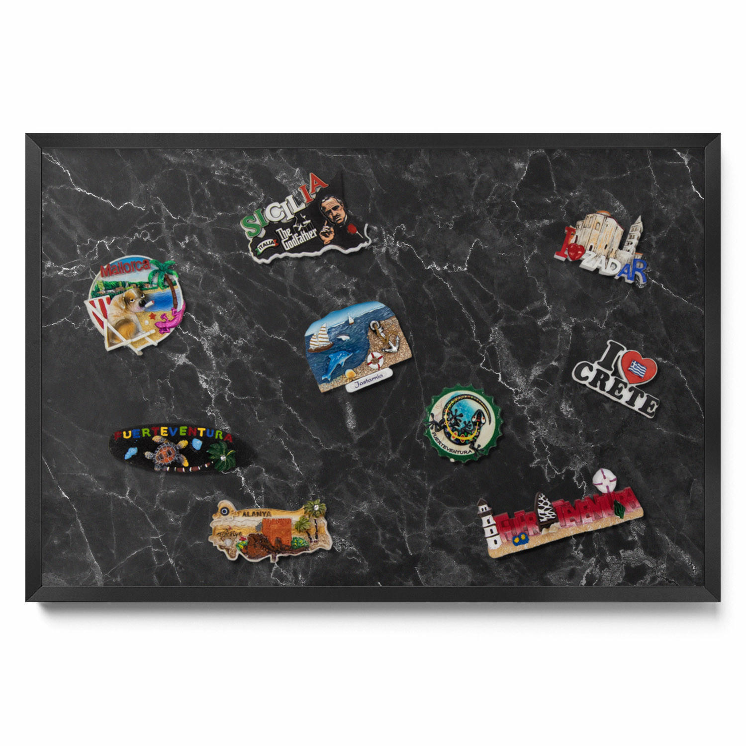 MAGNETTAFEL 60x40 cm Schwarzer Rahmen Eleganter Schwarzer Marmor - Mokka, Metall (60/50/0.4cm) - TULUP