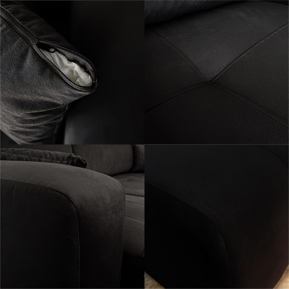 ECKSOFA Schwarz Velours mit Bettkasten und Schlaffunktion - Schwarz, Textil (248/145cm) - Idohome