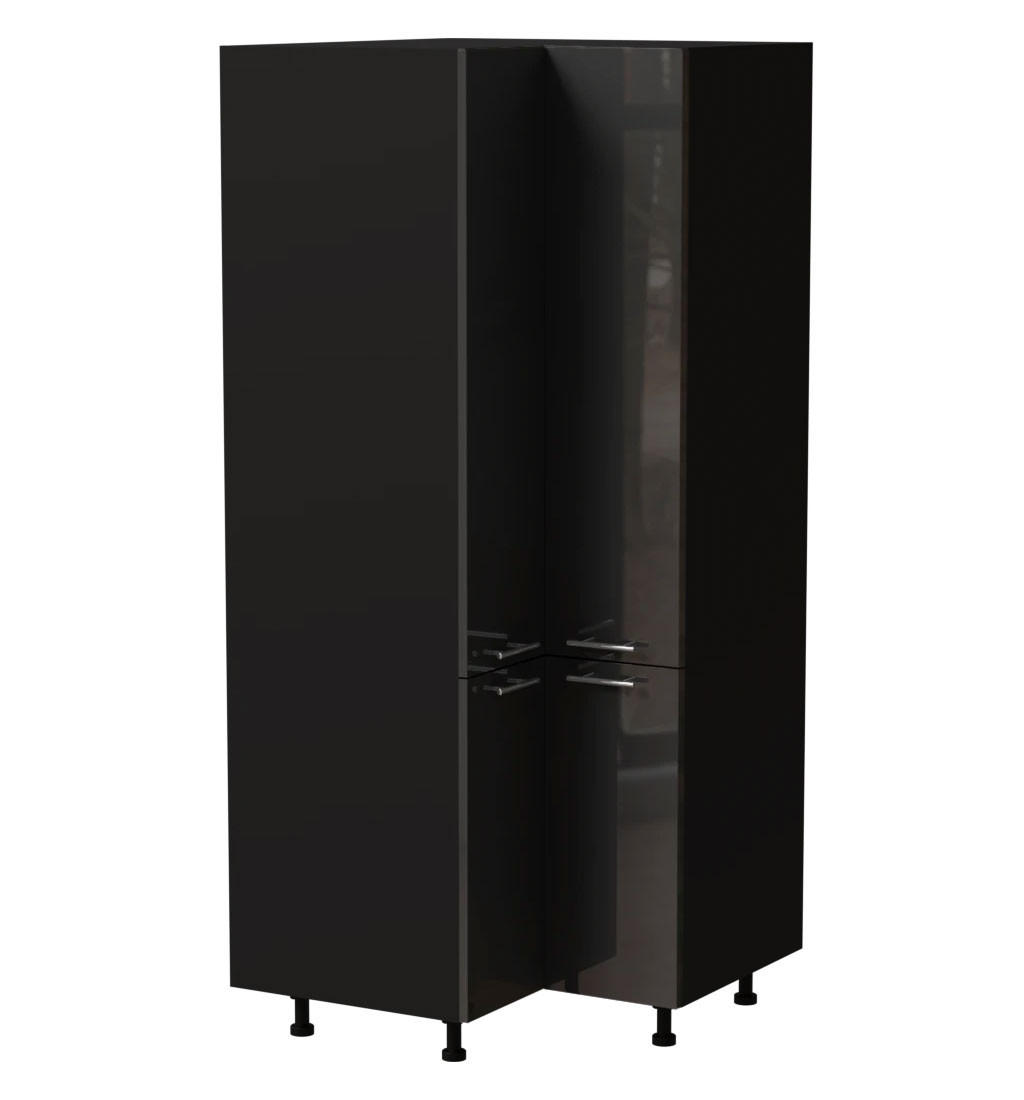 ECKVORRATSSCHRANK Essen D24N/207 Graphit Hochglanz / Schwarz Matt 90 / 90 / 207cm - Schwarz/Graphitfarben, Holz/Holzwerkstoff (90/207/90cm) - Feldmann-Wohnen