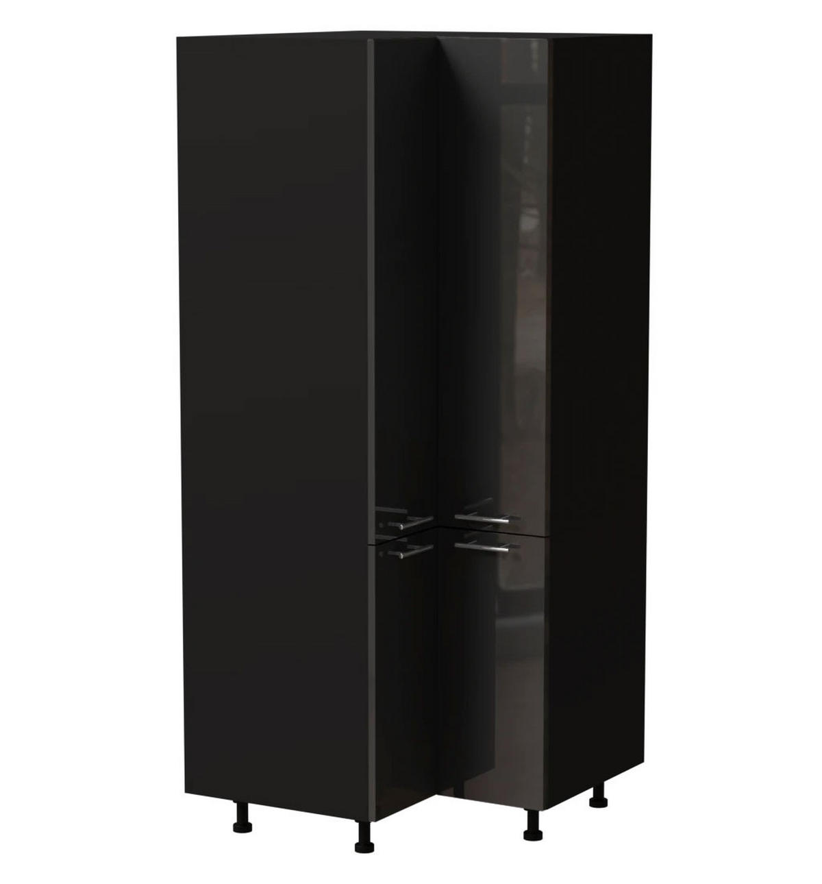 ECKVORRATSSCHRANK Essen D24N/207 Graphit Hochglanz / Schwarz Matt 90 / 90 / 207cm - Schwarz/Graphitfarben, Holz/Holzwerkstoff (90/207/90cm) - Feldmann-Wohnen