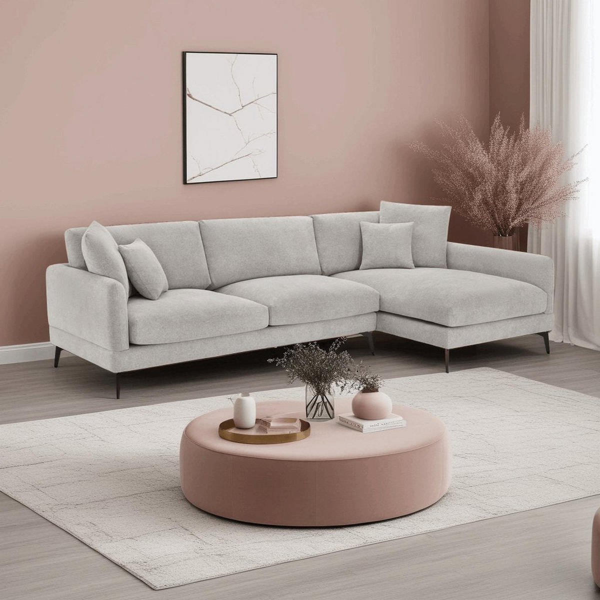 ECKSOFA Webstoff Grau - Schwarz/Grau, Textil/Metall (290/95cm) - Furnhouse