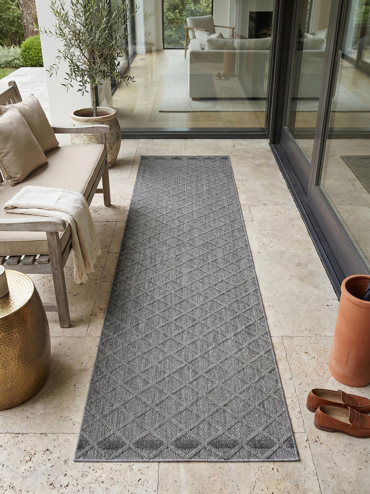 TEPPICH Outdoor IMST in Grau, mit Rautenmuster, 80 x 250 cm - Grau, Textil (250/80cm) - KADIMA DESIGN