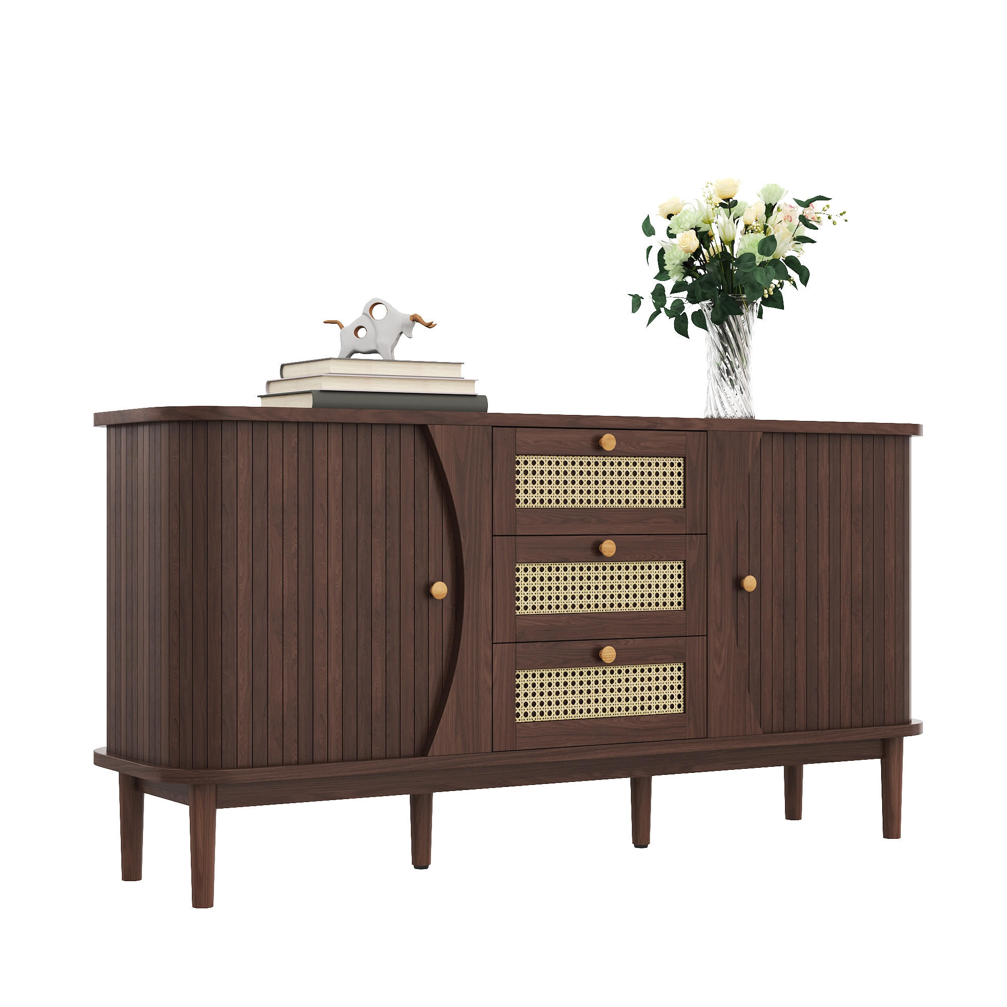 SIDEBOARD Rattan Schiebetüren verstellbar - Naturfarben, Holzwerkstoff (140.5/73/40cm) - LEBENLANG